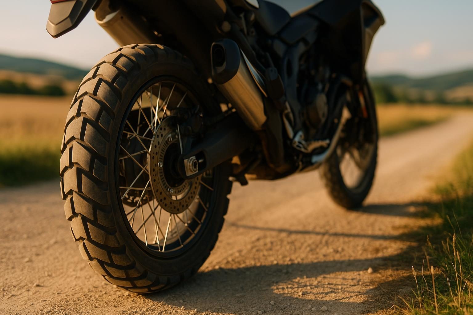Hinterreifen 150/70 R17 einer Reise-Enduro auf Schotter (Symbolbild, KI-generiert, OpenAI)