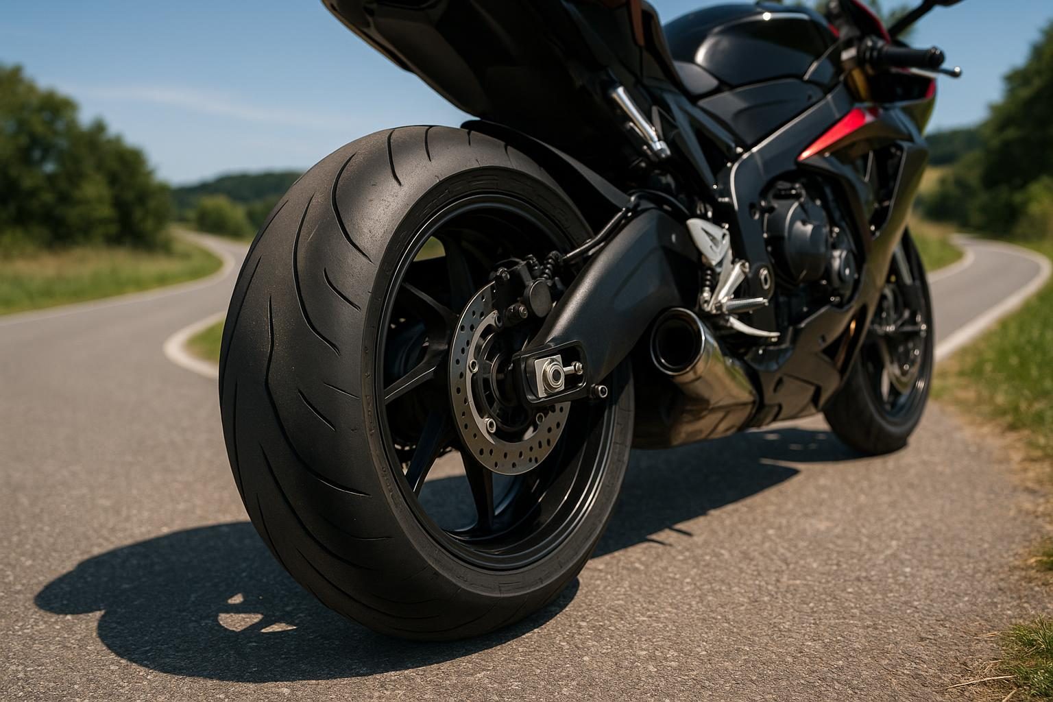 Hinterreifen in 190/55 ZR17 an einem Supersport-Motorrad (KI-generiert, OpenAI)