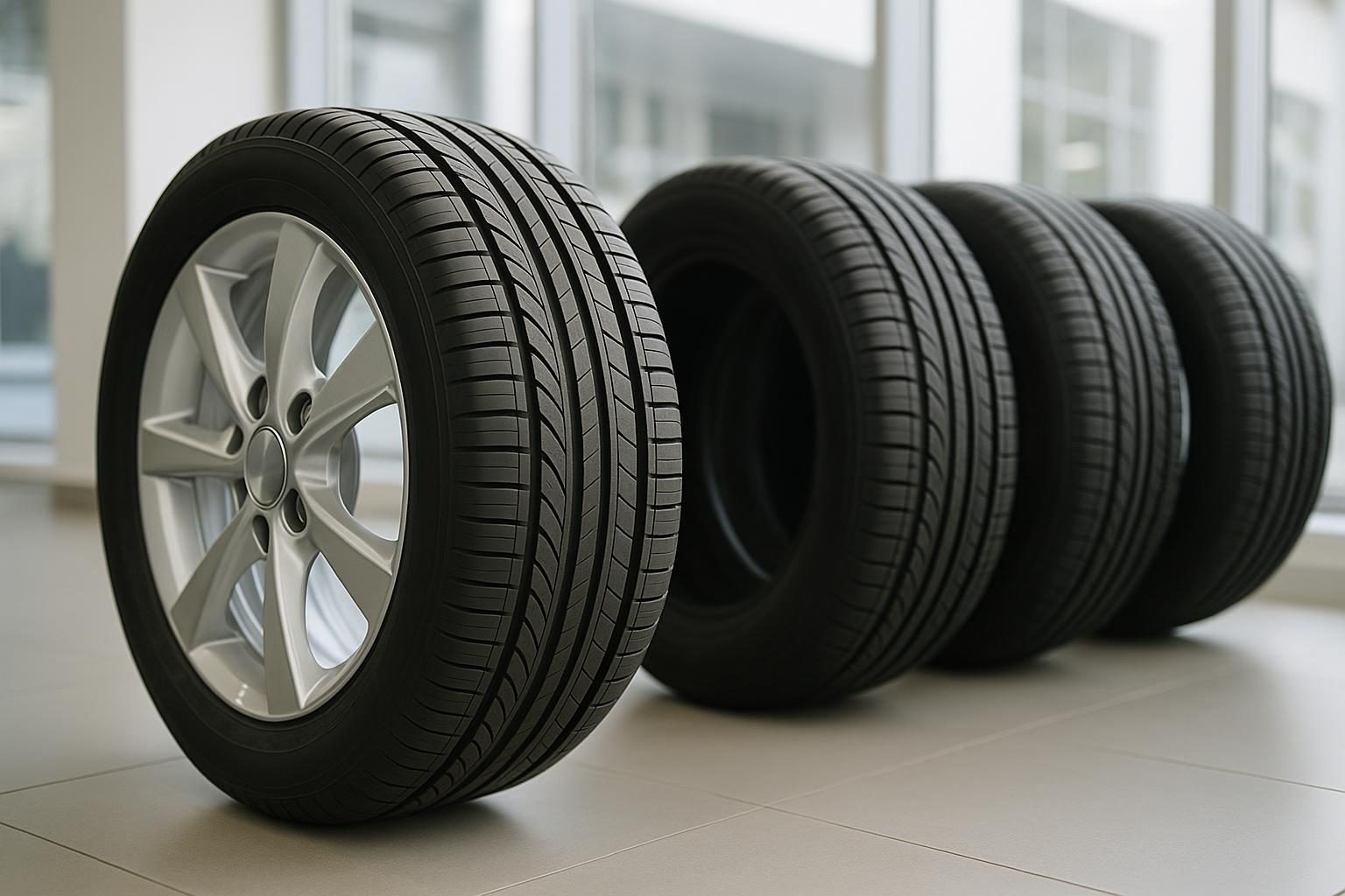 Neue Pkw-Reifen der Größe 205/55 R16 im Fachhandel (KI-generiert, OpenAI)
